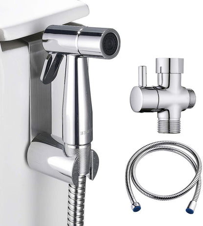 ABS Handheld Bidet Sprayer for Toilet,REWEE Chrome Plate Plastic Bidet Attachment for Toilet,Cloth Diaper Bidet Toilet Sprayer,Toilet Bidet Set Cleaning Hygiene shutoff