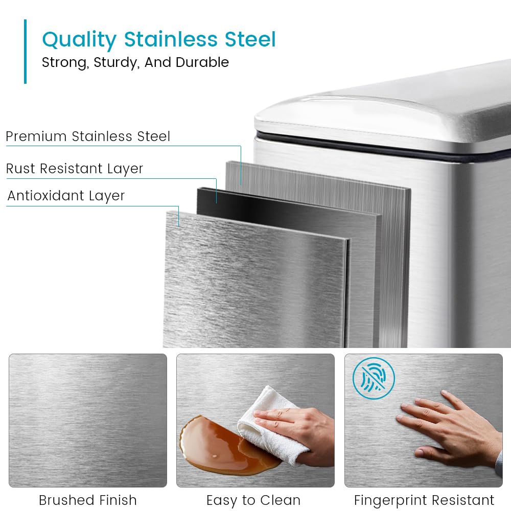 Diaper Pail, Airtight Odor Control Baby Diaper Bin with Childproof Lock, Stainless Steel Garbage Pail with lid, 15 Liter/ 4 Gallon Compact Nursery Trash Can with Removal Inner Liner, Blue
