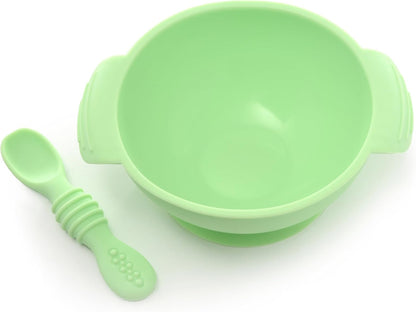 PrimaStella Unbreakable Silicone Non-Slip Bowl and Chew Spoon Set for Babies and Toddlers (Rainbow Swirl)