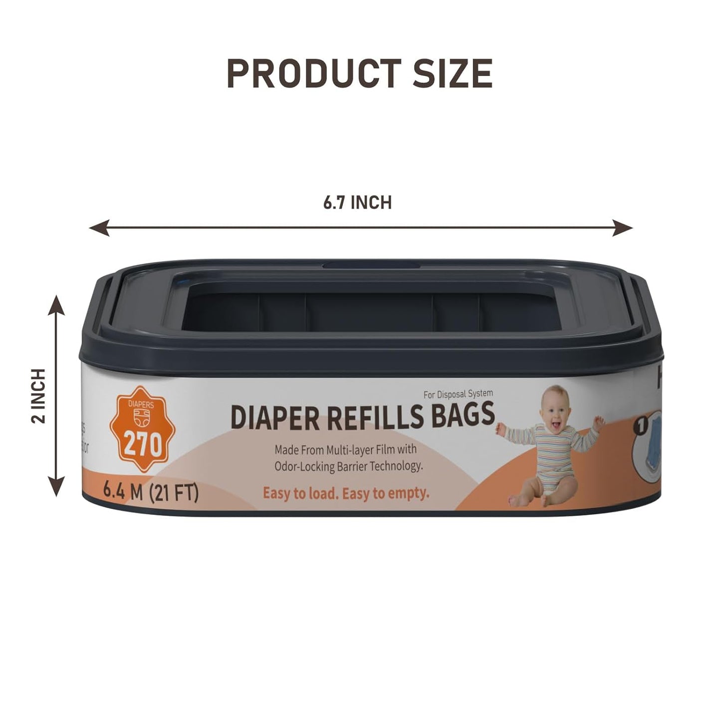 Standard Square Refills Disposal Bags Refill Compatible with Diaper Genie Compact, Classic and Select Pails, Hold Up to 270 Newborn-Sized Diapers Per Refill, 6 Pack