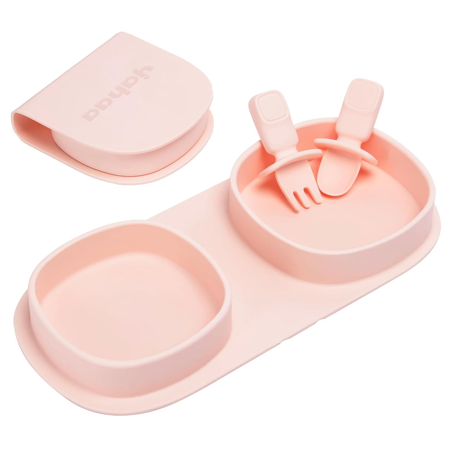 Baby Plates with Suction with Forks and Spoons, Foldable Silicone Toddler Plates, Baby Travel Essential, Microwave & Dishwasher Safe, Purple
