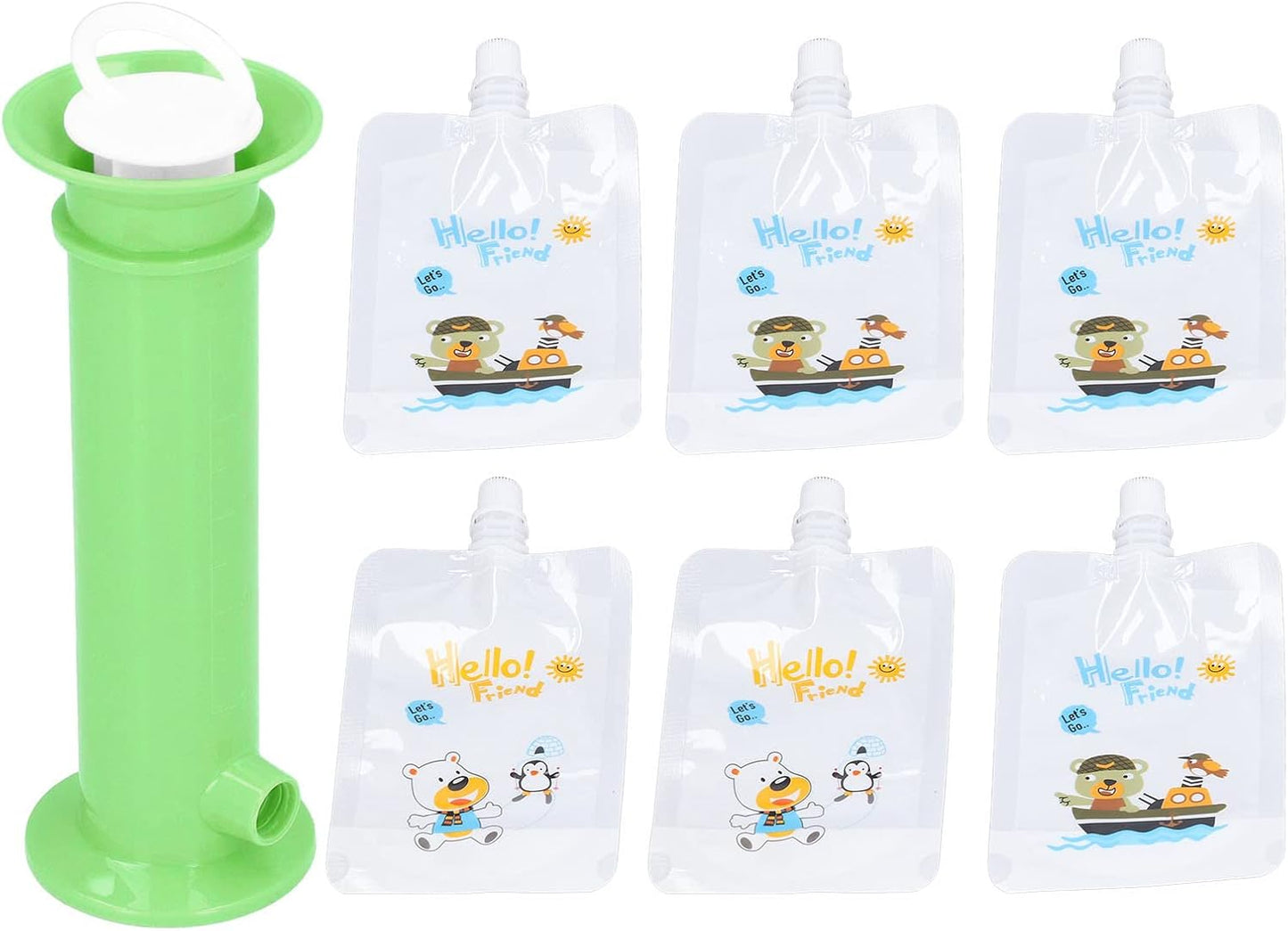 Baby Food Pouch Maker Safe and EasytoClean Fruit Puree Filler 7pcs Set Food Dispenser for Kids Squeezable Pouch for Toddlers (Green)