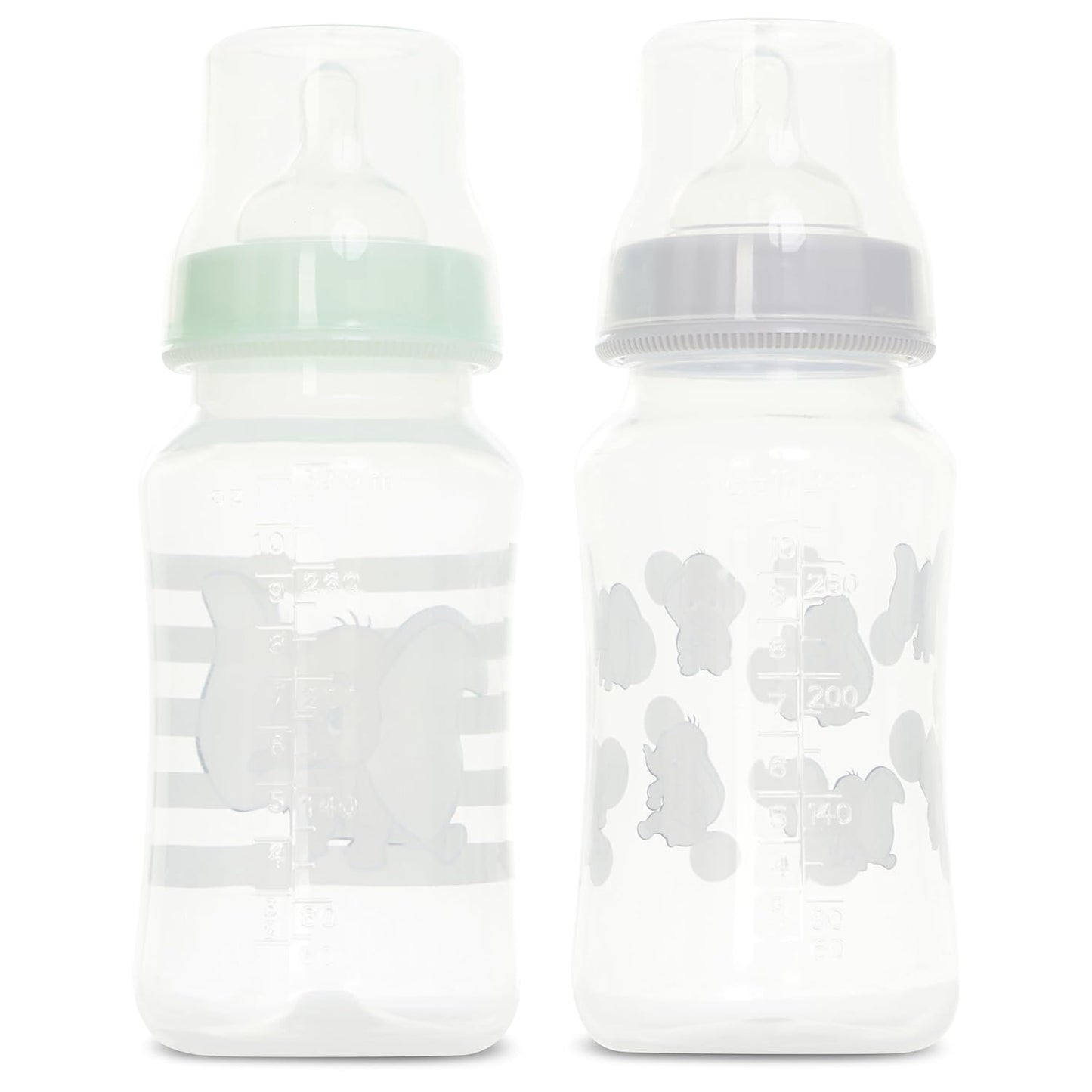 Disney Baby Bottles and Pacifiers Set – 2 Hourglass-Shaped 11oz Bottles + 2 Orthodontic Pacifiers – Officially Licensed Mickey, Minnie, Pooh & Dumbo Designs – BPA-Free Feeding Gift Set