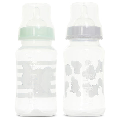 Disney Baby Bottles and Pacifiers Set – 2 Hourglass-Shaped 11oz Bottles + 2 Orthodontic Pacifiers – Officially Licensed Mickey, Minnie, Pooh & Dumbo Designs – BPA-Free Feeding Gift Set
