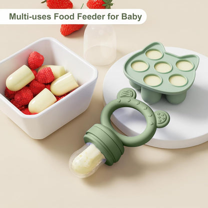 WAJIAYON Baby Breastmilk Popsicle Molds & Baby Fruit Feeder (4 Pack), Infant Food Freezer Tray Storage Containers, Silicone Teething Pacifier Feeder and Teether for Babies,Boys and Girls-Pink&Purple