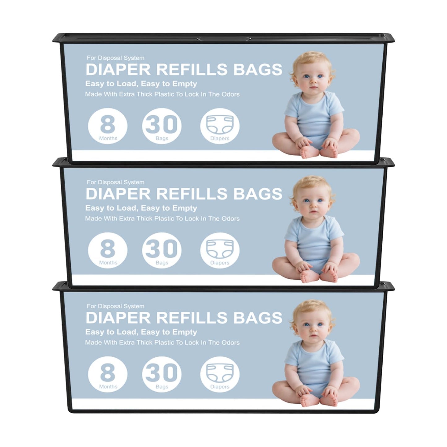 Diaper Pail Refills Bags Compatible with Genie Easy Roll Signature and Platinum Diaper Pails,90 Refills Holds up to 4200 Newborn Diapers,7-Layer Odor-Barrier Technology (3 Pack)