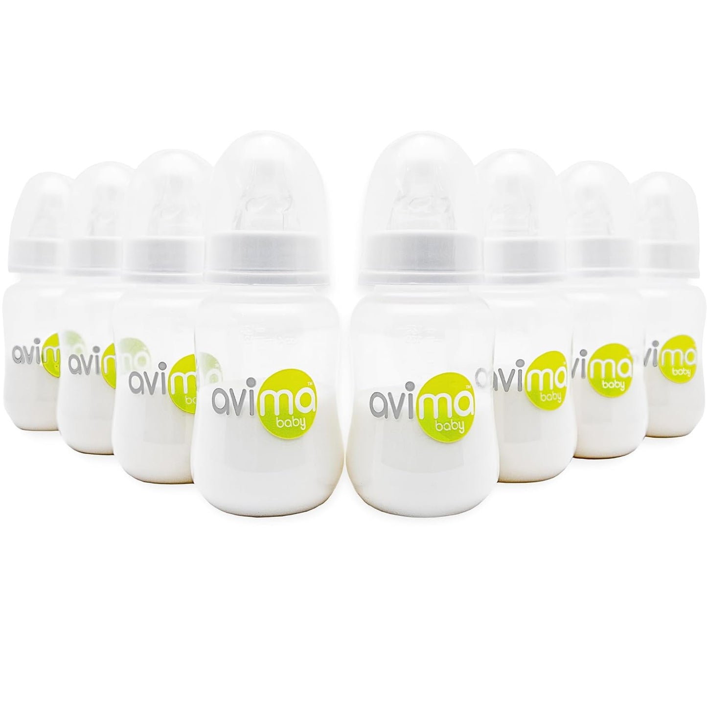 Avima 10 oz Anti Colic Baby Bottle Set - Medium Flow Nipples Included, Standard Neck, BPA Free - 3-6 Months, Stage 2 Feeding for Gas, Spit Up & Colic (Set of 8)