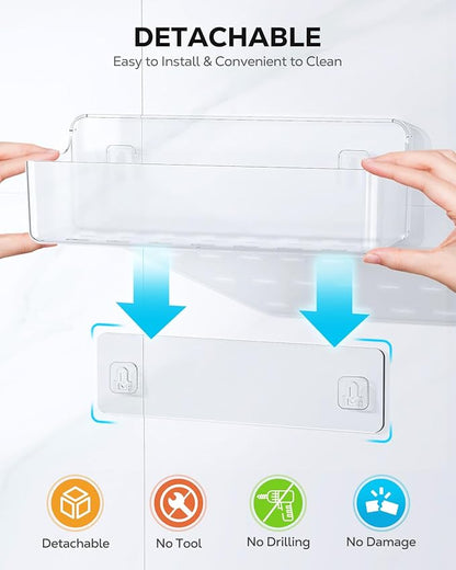 Nieifi Bath Toy Storage Holder, Bathtub Toy Storage, Large Capacity Bath Toy Organizer, Adhesive Shower Caddy for Bathroom, Clear (2 large + 1 small + 1 long)
