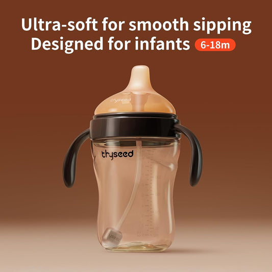 Thyseed Spill-Proof Weighted Straw Sippy Cup, Baby Transition Trainer, Soft Silicone Spout, BPA-Free, 6m+, 10 oz, 1 Pack