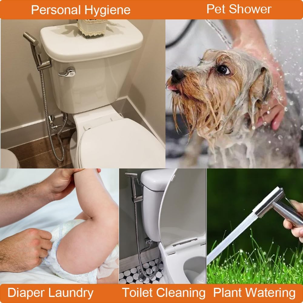 Handheld Toilet Bidet Sprayer for Toilet Stainless Steel Bathroom Bidet Sprayer Set Jet Sprayer Bidet Spray Hoses Kit Cloth Diaper Spray for Baby and Feminine Wash - Black (Silver)