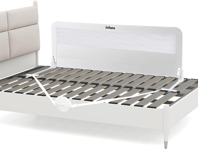 INFANS Bed Rail for Toddlers, 59" Foldable Safety Baby Crib Rail Fit for Kids Twin, Extra Long Swing Down Bed Guardrail for Convertible Crib, Queen, Full, King Mattress Side Guard (White)
