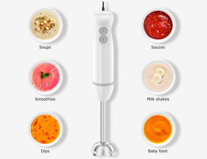 Bonsenkitchen Hand Blender, Immersion Blender with 2 Mixing Speed, Electric Handheld Mixer Portable Stick Mixer with Stainless Steel Blades for Soup, Smoothie, Puree, Baby Food