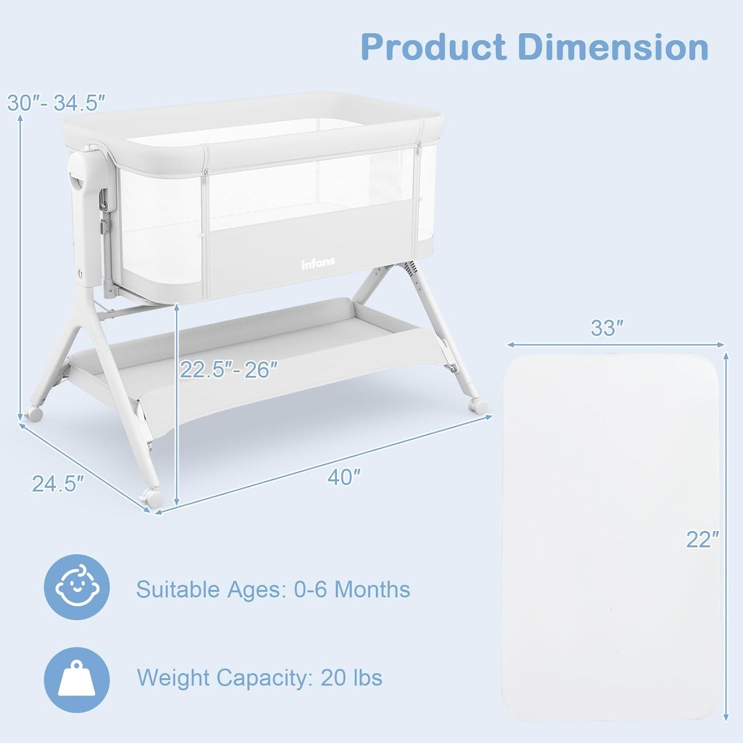 INFANS 5 in 1 Baby Bassinet, Upgraded Rocking Bedside Sleeper with Wheels, Storage Basket, Travel Bag, Mosquito Net, Height Adjustable, Portable All Mesh Crib for Newborn/Infant (Pink)