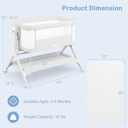 INFANS 5 in 1 Baby Bassinet, Upgraded Rocking Bedside Sleeper with Wheels, Storage Basket, Travel Bag, Mosquito Net, Height Adjustable, Portable All Mesh Crib for Newborn/Infant (Pink)