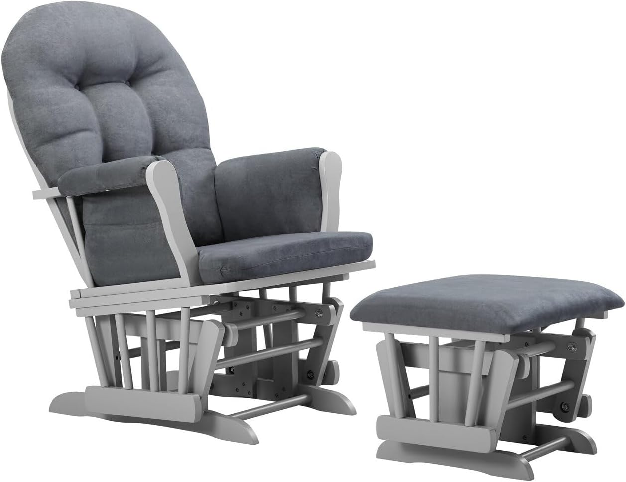 HomeStock Glider and Ottoman Set - Padded Arms, Storage Pockets, Metal Bearings White and Blue