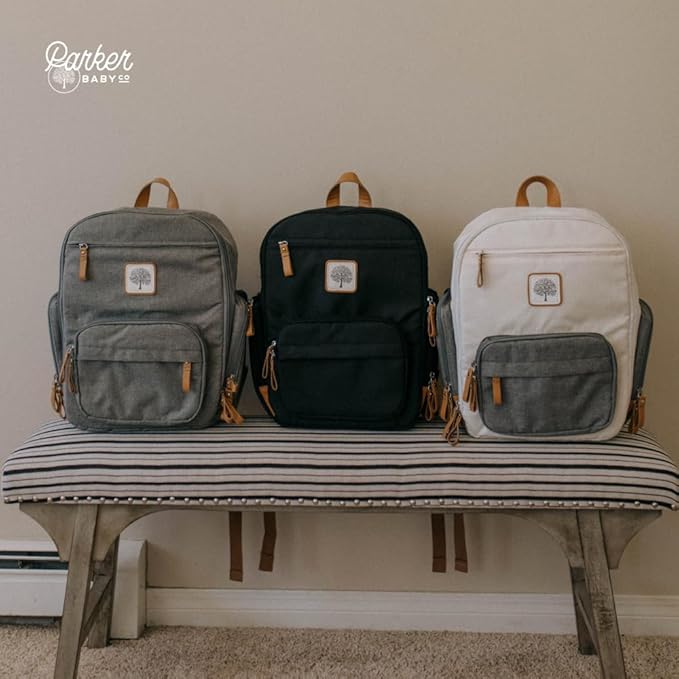 Parker Baby Diaper Backpack - Full Zip Diaper Bag with Insulated Pockets - Gray