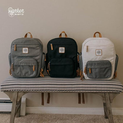 Parker Baby Diaper Backpack - Full Zip Diaper Bag with Insulated Pockets - Gray