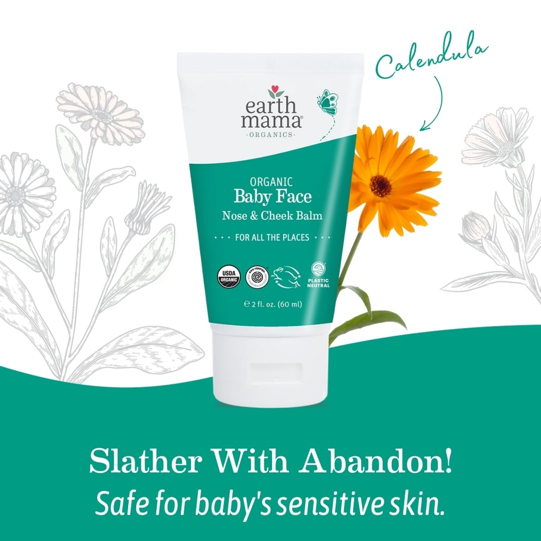 Earth Mama Organic Baby Face Nose & Cheek Balm | Moisturizer with Calendula Oil for Dry Skin Care, Natural Petroleum Jelly Alternative (2-Fluid Ounce, 2-Pack)