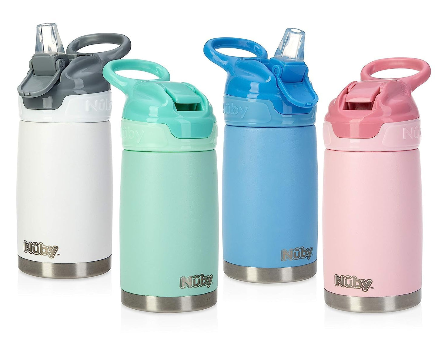 Nuby Thirsty Kids No Spill Flip-It Reflex Stainless Steel Travel Cup or Water Bottle - 10 Oz - 18+ Months - Pink - Back to School Essentials