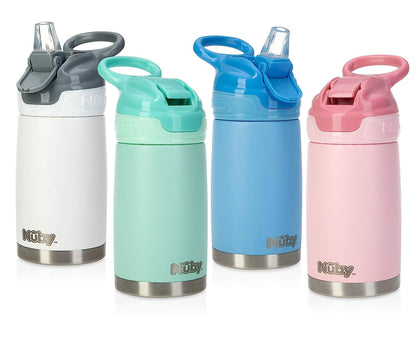 Nuby Thirsty Kids No Spill Flip-It Reflex Stainless Steel Travel Cup or Water Bottle - 10 Oz - 18+ Months - Pink - Back to School Essentials