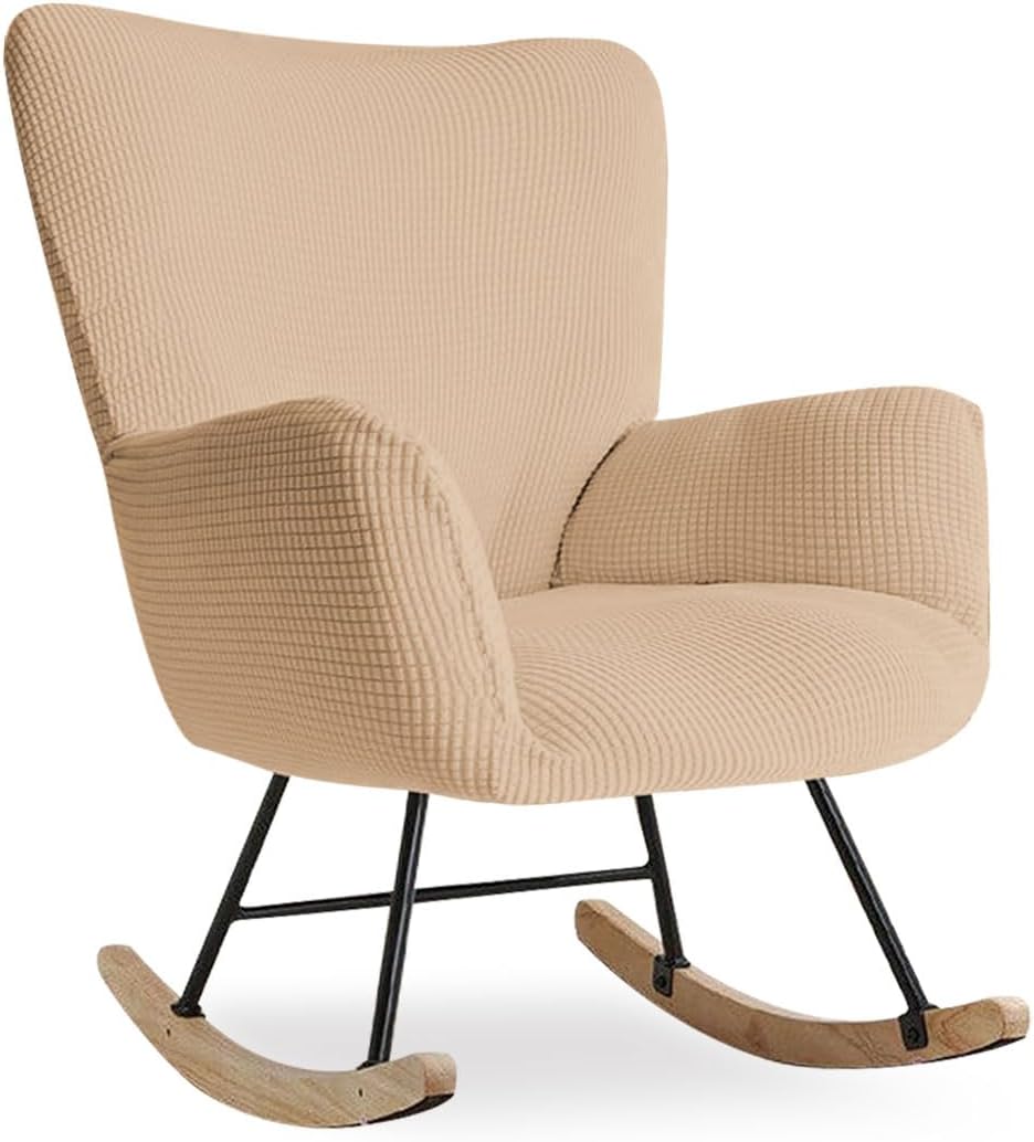 Nursery Rocking Chair Cover Stretch Glider Chair Covers Jacquard Modern Reading Chair Slipcover Rocking Accent Armchair Protector for Living Room Nursery Bedroom, Beige