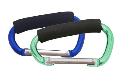Large Stroller Hooks for Mommy, 2 pcs Carabiner Stroller Hook Organizer for Hanging Purses, Diaper Bag, Shopping Bags. Clip Fits Single/Twin Travel Systems, Car Seats (Black+Rose)