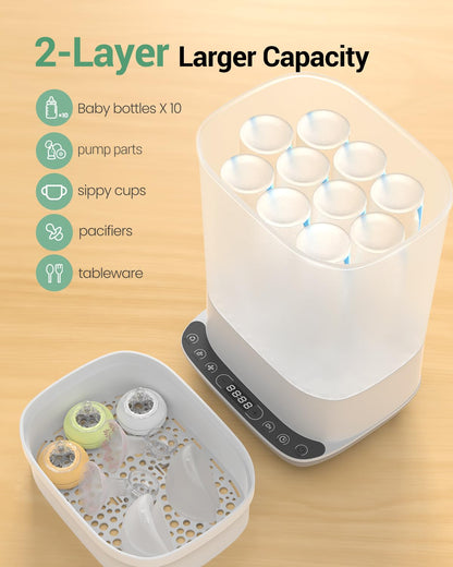HAUTURE Bottle Sterilizer and Dryer, 6-in-1 Baby Bottle Sterilizer (Esterilizador de Biberones), 10 Bottles Capacity, Electric Steam Bottle Sanitizer for Baby Bottles, Breast Pump Parts & Pacifiers