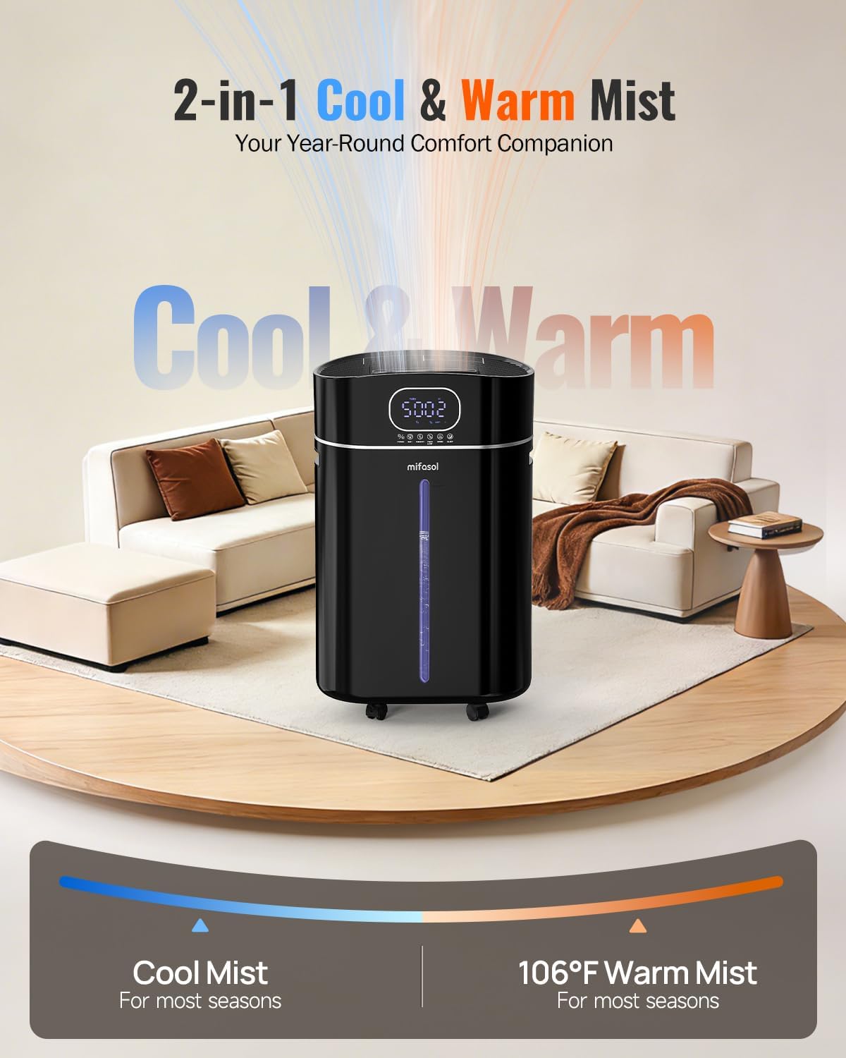 Humidifier Large Room Warm and Cool Mist, 3.2Gal/12L Humidifiers for Home 800 sq ft, Air Humidifiers for Bedroom with Diffuser & Flame Light, Whole House Humidifiers for Nursery Baby Plants, White