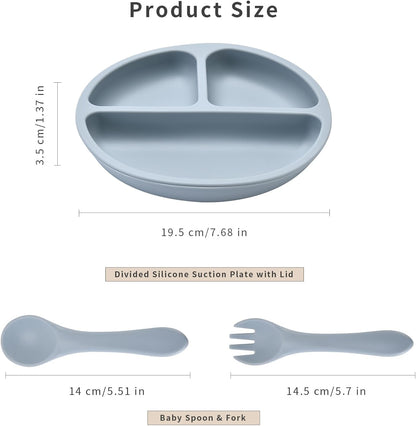 Baby Silicone Feeding Set, Baby Weaning Set, Baby Essentials, Includes Baby Spoons, Baby Bibs, Suction Plates for Baby， Baby Bowls, Food Grade Silicone, BPA Free (A-1)