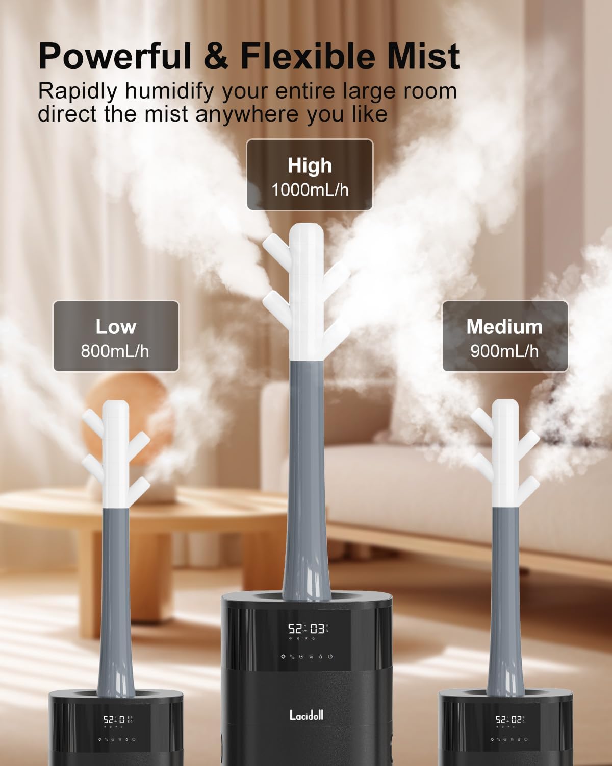 LACIDOLL Cool and Warm Mist Humidifier Large Room, 5.3Gal/20L Humidifiers for Home 2500 sq ft, Air Humidifiers for Bedroom with Diffuser&Extended Tube, Whole House Humidifiers for Nursery Baby Plants