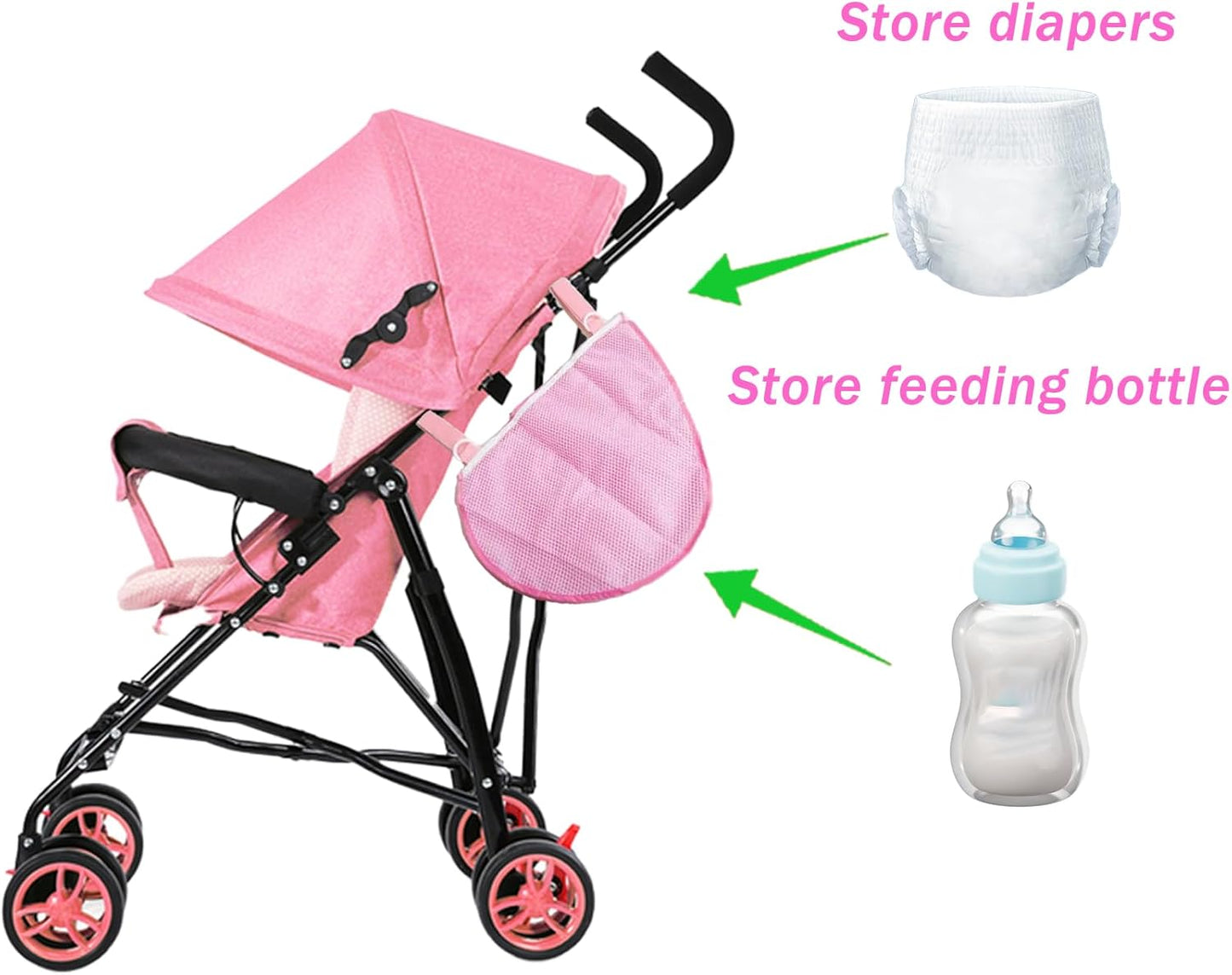 2 Pack Portable Side Sling Stroller Cargo Net ,Non-Slip and Adjustable Straps Storage Mesh Bag ,Food Storage , Storage Bag for Baby Stroller Cargo Mesh Bag Storage Universal Stroller Organizer (Blue)