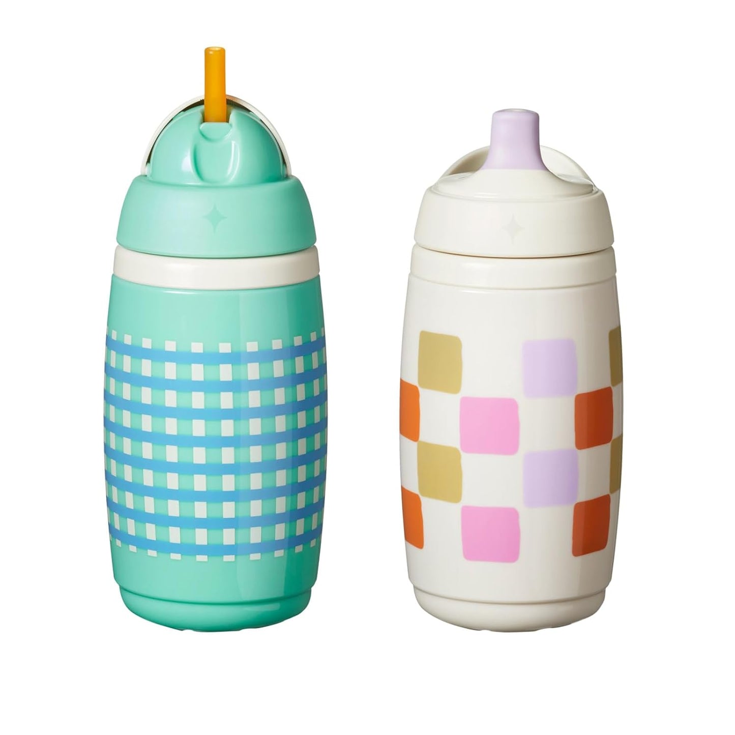 Tommee Tippee Insulated 9oz Sporty Spout Toddler Water Bottle, No Spill, Sippy Cups for Toddlers 1-3, Two-Piece Valve Helps Stop Spills, Green & Teal, BPA Free, Pack of 2