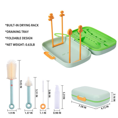 7in1 Travel Bottle Cleaner kit with Baby Bottle Brush and Bottle Drying Rack,Swift Cleaning, Easy Portability(Blue)