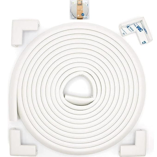 Roving Cove Slimfit Corner Edge Protector for Baby Proofing (Small 15ft Edge 4 Corners), Furniture Safety Bumper Guard, Soft NBR Rubber Foam, 3M Adhesive, Oyster White (Off White)