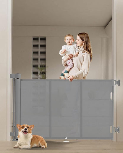 Miumoon 71 inch Retractable Baby Gates 34 inch Tall, Retractable Gate with Reinforced Strip Design to Prevent Crawling Through, 6 FT Retractable Dog Gate for Stairs, Doorways, Hallways, Indoor/Outdoor
