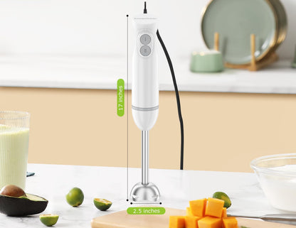 Bonsenkitchen Hand Blender, Immersion Blender with 2 Mixing Speed, Electric Handheld Mixer Portable Stick Mixer with Stainless Steel Blades for Soup, Smoothie, Puree, Baby Food