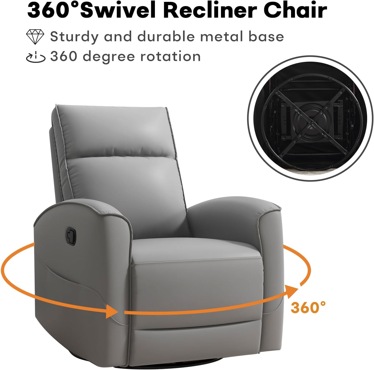 HAOMARKETS Electric Swivel Rocker Recliner Chair, Power Faux Leather Glider Rocking Recliners for Adults,360° Swivel Nursery Reclining Sofa with USB Charging Port, White