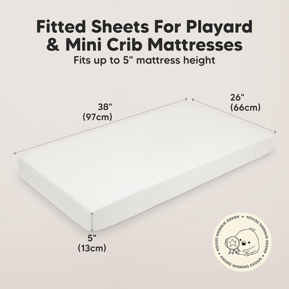 2-Pack Mini Crib Sheets Fitted - 38x26 Pack N Play Sheets for Pack and Play Mattress, Organic Cotton, Soft & Breathable Playard Bedding, Neutral Mini Toddler Bed Cover for Boys, Girls (Dragon Tale)