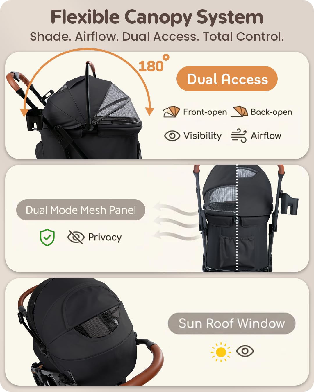 Pet Stroller with Detachable Carrier for Small, Medium Dogs & Cats, Lightweight Foldable Design, Travel-Ready, Compact Storage (Cloud Gray)