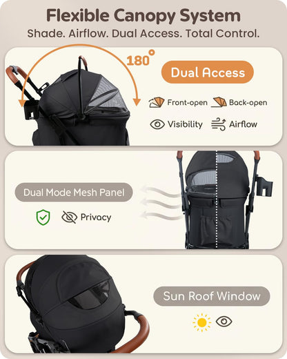Pet Stroller with Detachable Carrier for Small, Medium Dogs & Cats, Lightweight Foldable Design, Travel-Ready, Compact Storage (Cloud Gray)