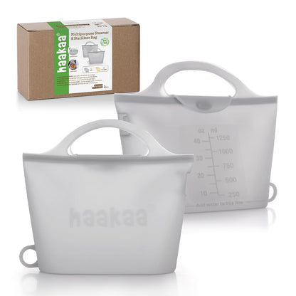 Haakaa On-The-Go Silicone Microwave Steam Sterilizer Bags for Travel, 40oz/1250ml Reusable Silicone Steaming Bags for Baby Bottles, Breast Pump, Accessories, Pacifiers, Teethers,Grey/1PC