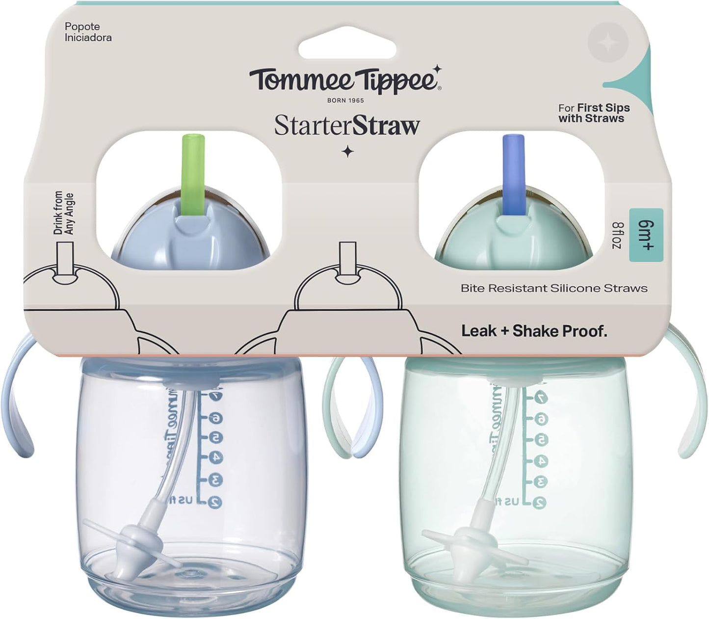 Tommee Tippee Starter Weighted Straw Baby & Toddler 10oz Sippy Cup for 6 Months+, with Silicone Weighted Straw and Easy-Hold Handles, BPA Free, Pink & Purple, Pack of 2