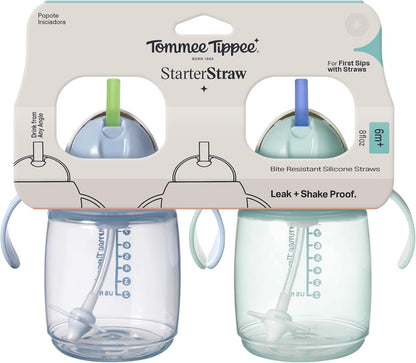 Tommee Tippee Starter Weighted Straw Baby & Toddler 10oz Sippy Cup for 6 Months+, with Silicone Weighted Straw and Easy-Hold Handles, BPA Free, Pink & Purple, Pack of 2