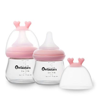Glass Baby Bottles with Natural Response Nipple Size SS - Anti Colic Baby Bottles Wide Neck Slow Flow Baby Bottle (Multicolor, 4oz (Pack of 2))