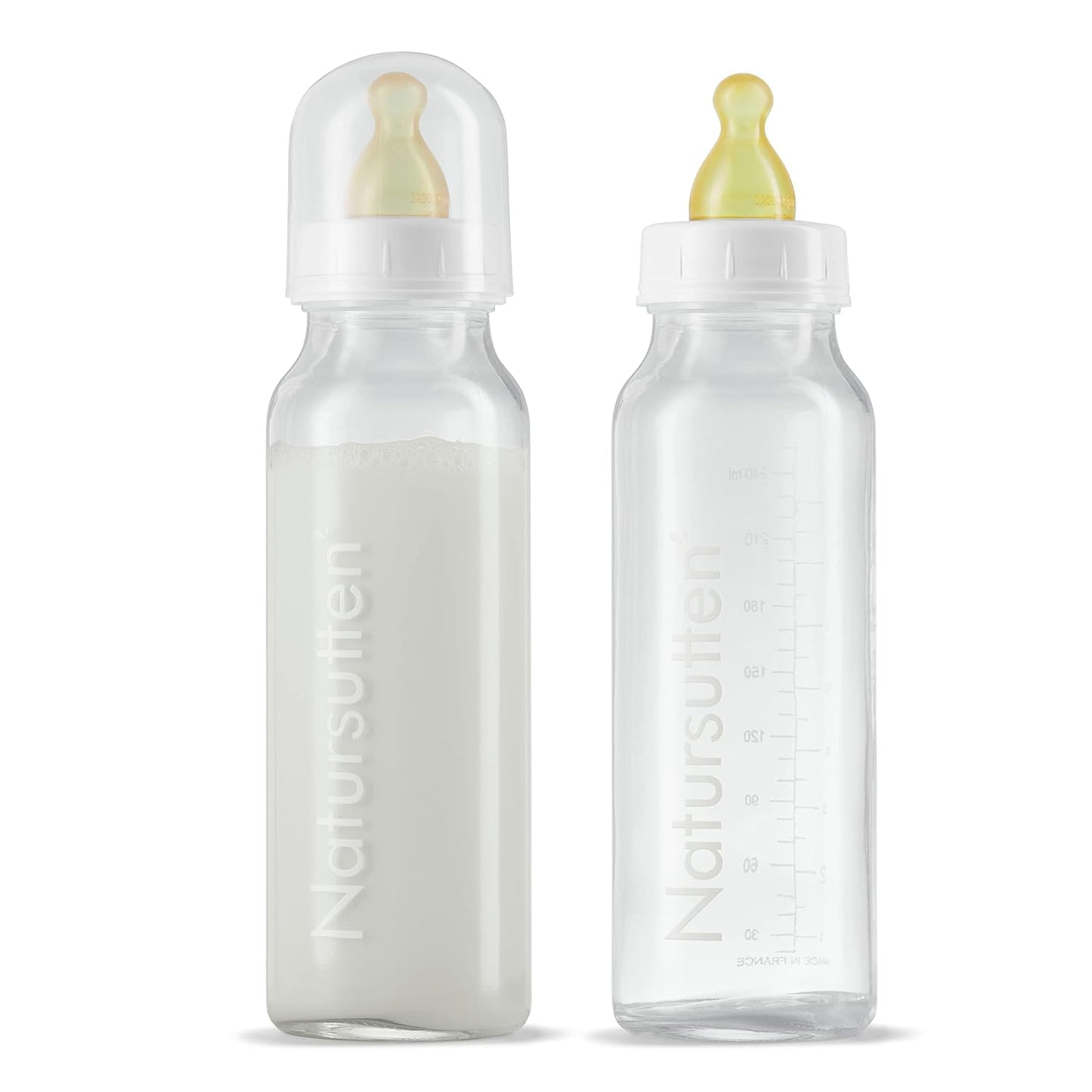 Natursutten Anti-Colic Glass Baby Bottle 2-Pack - 4 Ounce Bottles for Breastfeeding Babies - Newborn Bottles Set: Natural Rubber Slow-Flow Bottle Nipples, Seals, Valves, Baby Bottle Caps