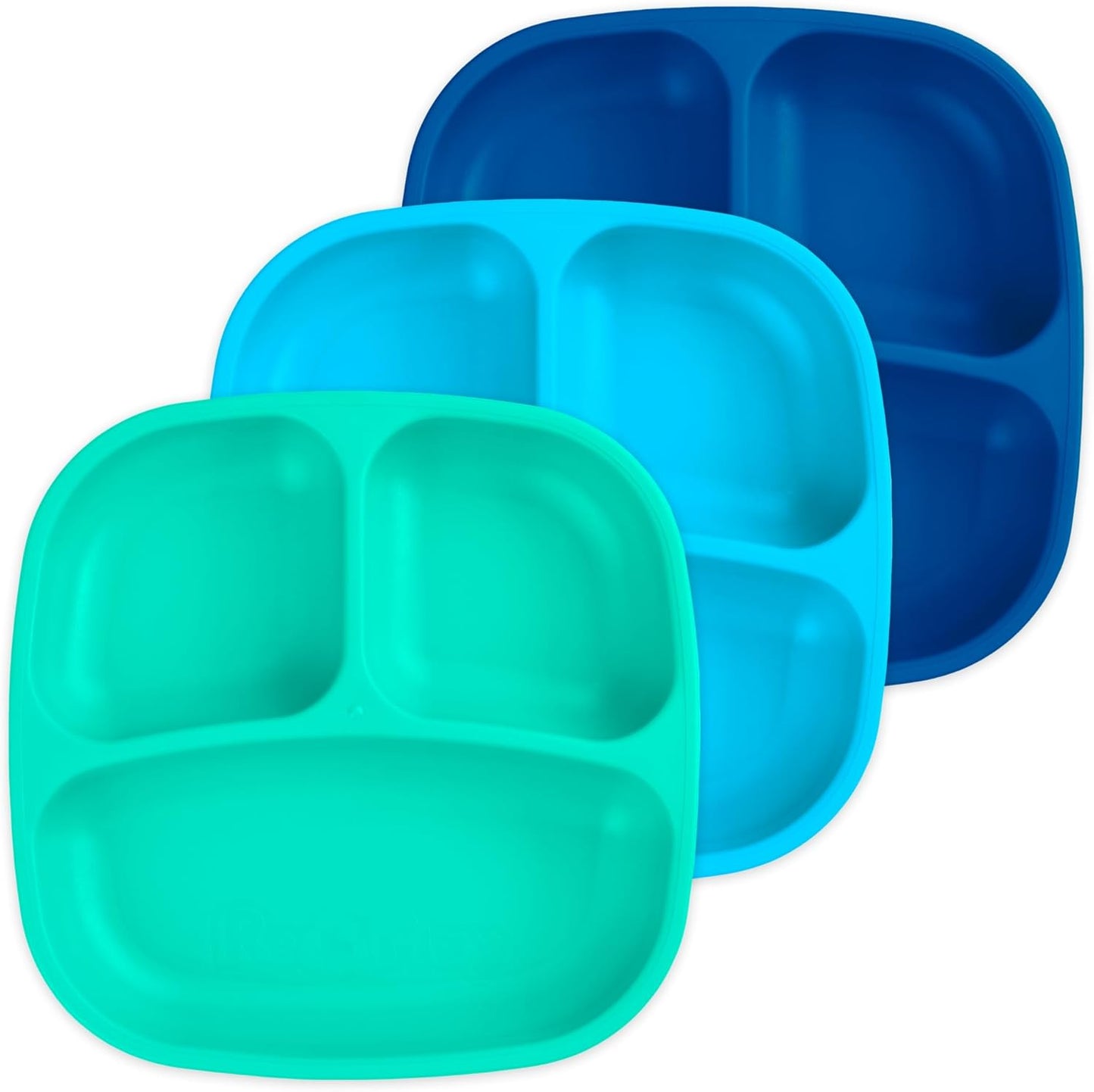 Re-Play Toddler Plates with Dividers - Deep-Walled 3 Compartments Divided Plates for Kids - Dishwasher & Microwave Safe - Made in USA - Set of 3-7.37" x 7.37" x 1.25" - Beach Baby