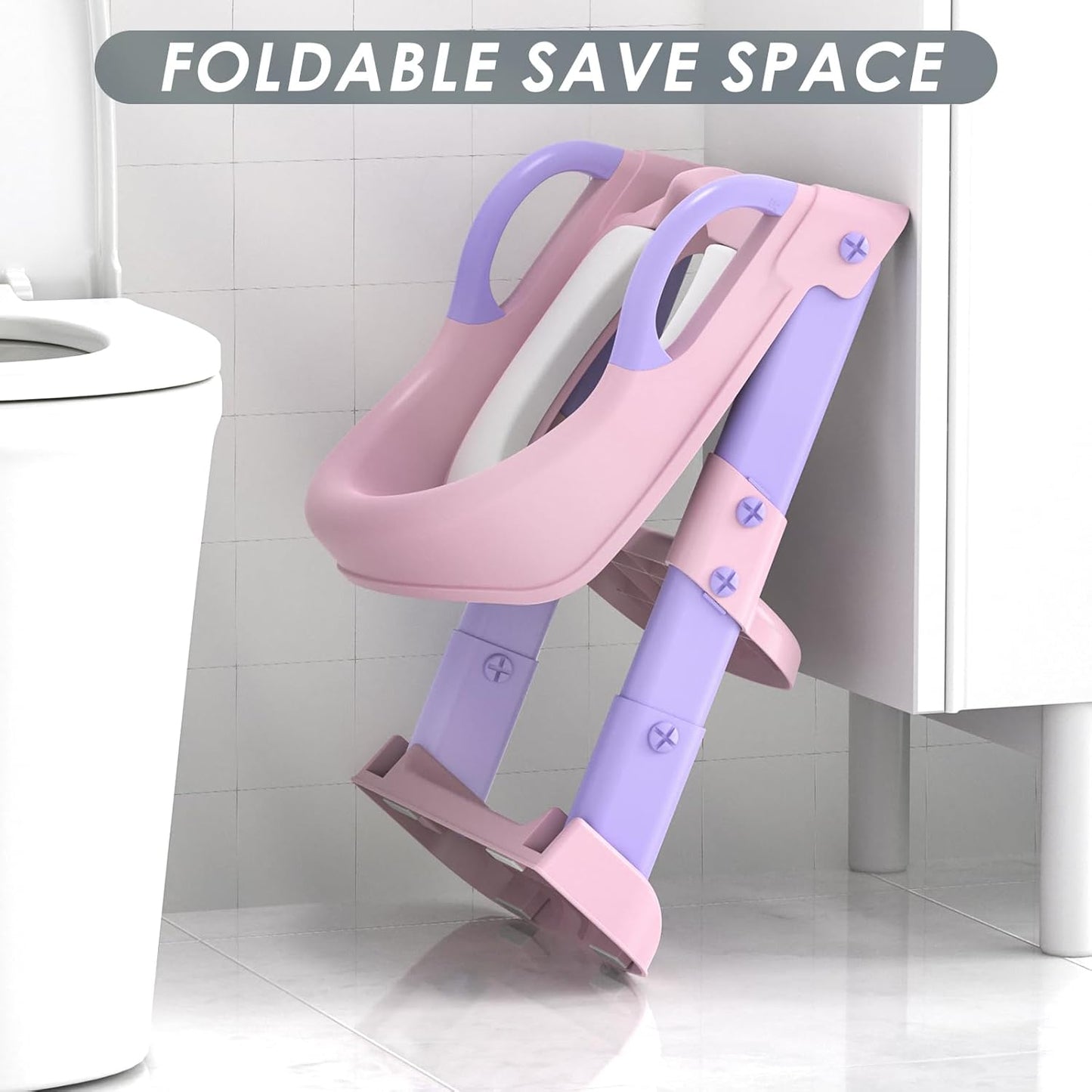 Potty Training Seat with Step Stool Ladder, Toddler Potty Training Toilet for Boys Kids, Potty Chair Adjustable Potty Seat for Toilet with Anti-Slip Wide Steps Splash Guard Safety Handles