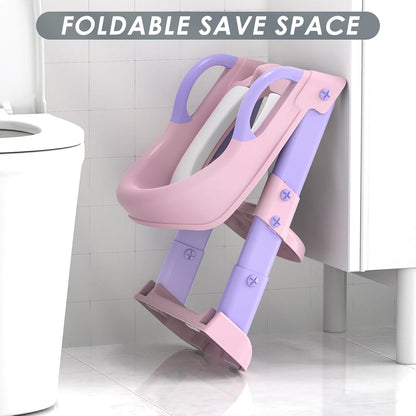 Potty Training Seat with Step Stool Ladder, Toddler Potty Training Toilet for Boys Kids, Potty Chair Adjustable Potty Seat for Toilet with Anti-Slip Wide Steps Splash Guard Safety Handles