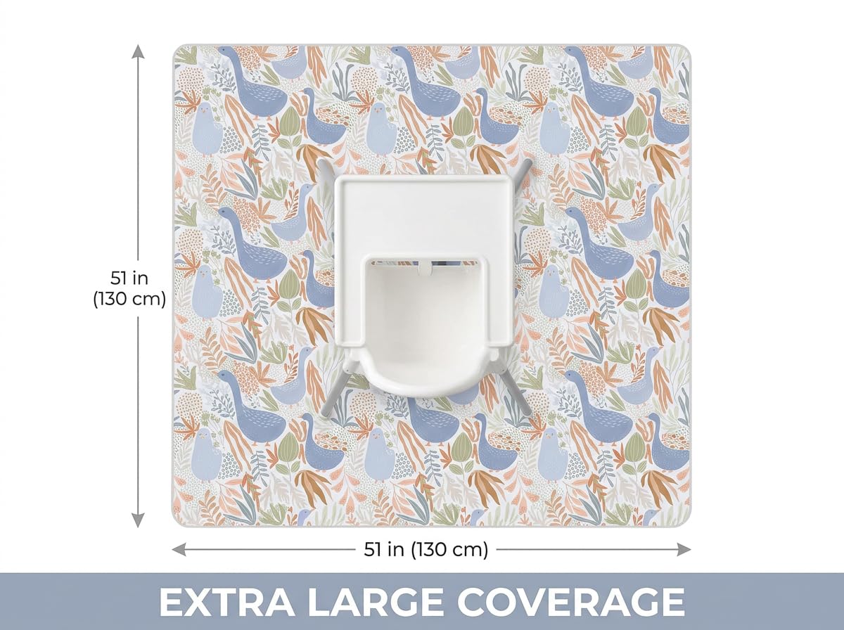 Splat Mat for Under High Chair/Arts/Crafts, Waterproof and Anti-Slip Splash Mat Floor Protector, Washable Highchair Floor Mat, 51 Inch Reusable Messy Mat and Baby Feeding Table Cloth