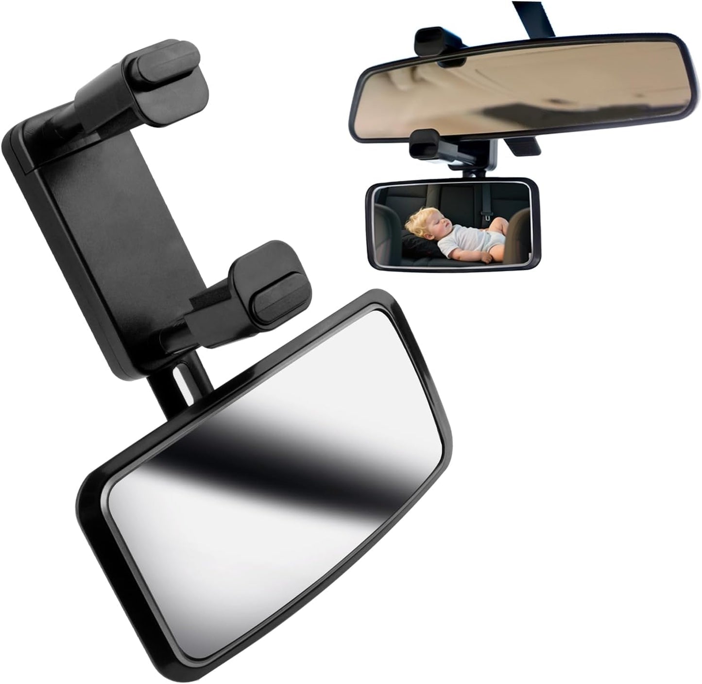 Updated Baby Rear View Mirror for Car,360°Adjustable Wide Angle Car Mirror for Baby with Telescopic Clamping Arm,Essential & Universal Backseat Mirrors for Observing Kids